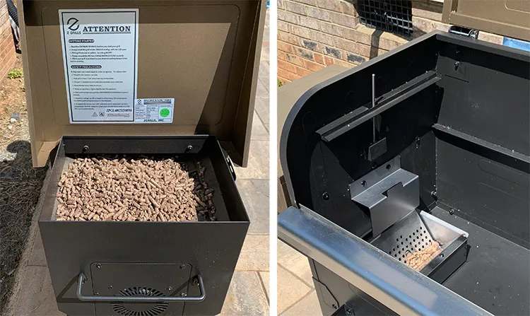 The Z Grills L6002B Pellet Grill hopper holds 10lb of wood pellets