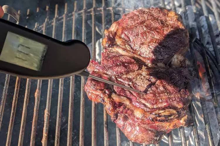 Checking steak temperature with the Thermapen Mk4