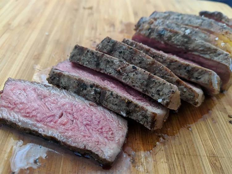 The pink color of this medium rare steak isn’t from blood!