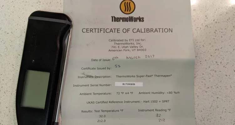 thermoworks certificate of calibration